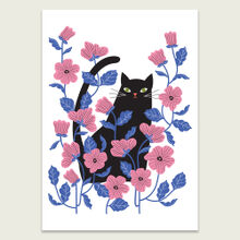 A3 Cat Floral Garden Digital Art Print