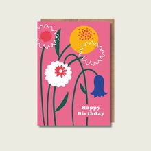 Spring Flowers Pink Happy Birthday Card