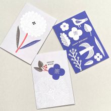 Three contemporary greetings cards